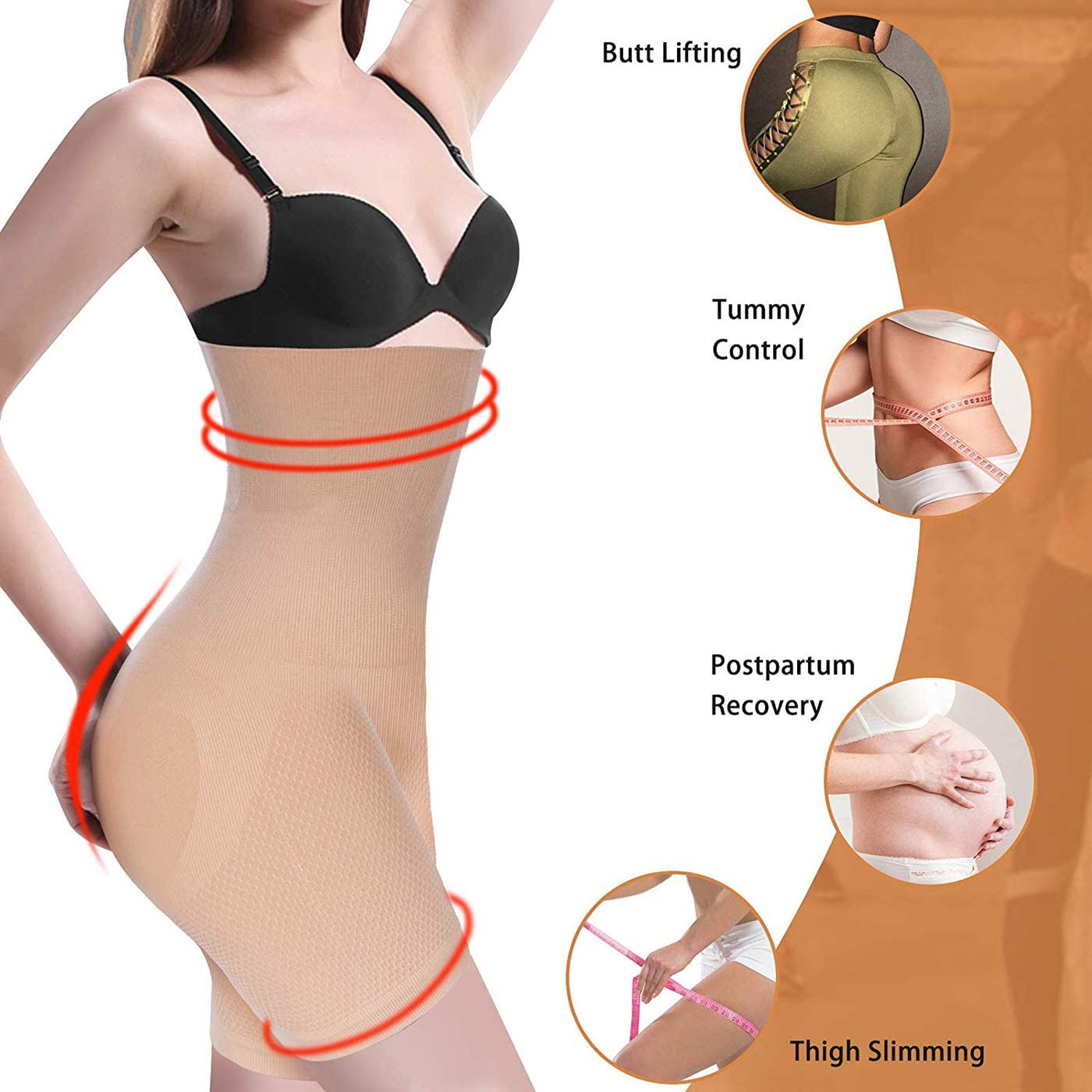 Women Waist Trainer Shapewear Tummy Control Body Shaper Shorts Hi-Waist Butt Lifter Thigh Slimmer