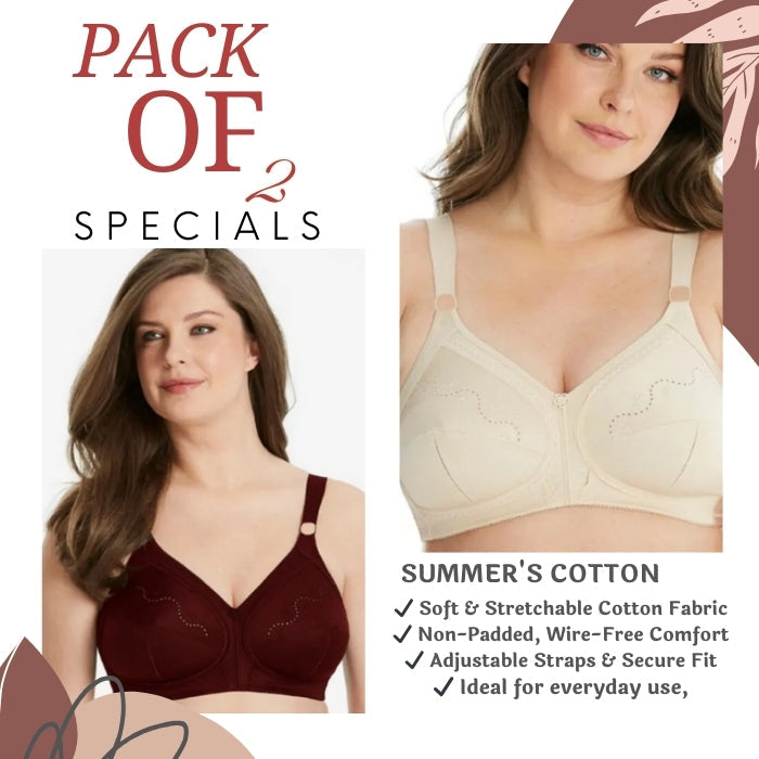 Pack of 2 GFG Comfort 16 cotton bra Breathable Wireless Non Padded Bra