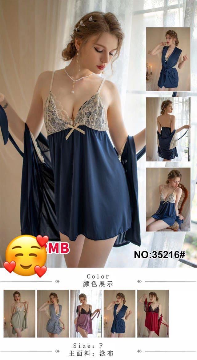 Best Q 3 Piece Satin Silk Embraided Nighty with Gown❤️